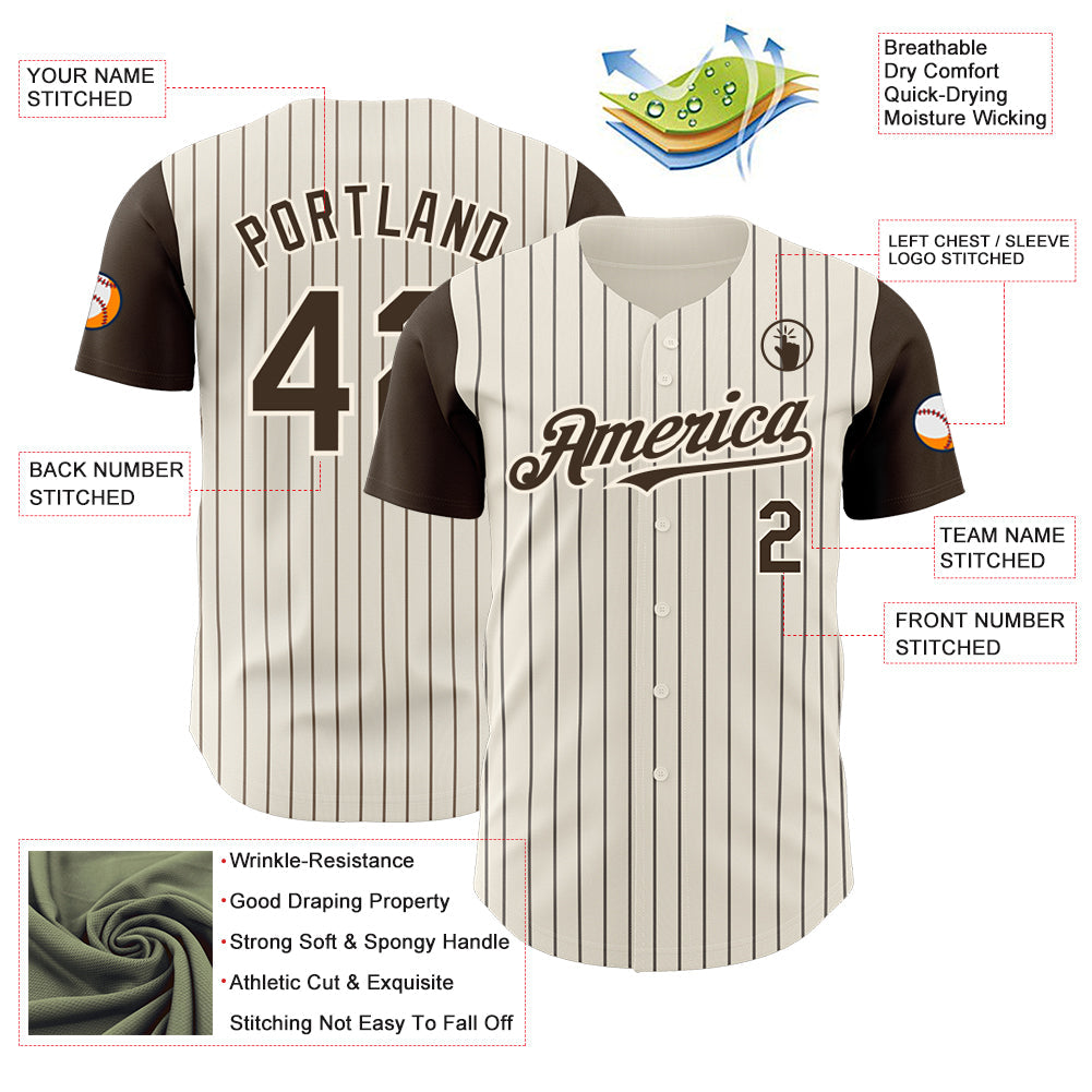 Custom Cream Brown Pinstripe Brown Authentic Two Tone Baseball Jersey - Sky-Custom
