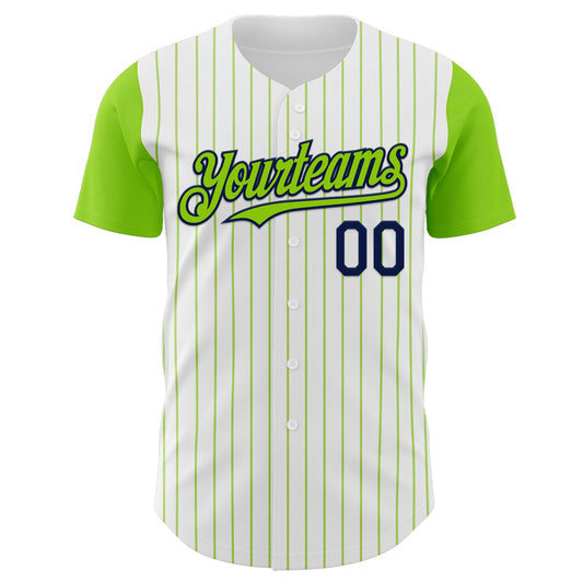 Custom White Neon Green Pinstripe Navy Authentic Two Tone Baseball Jersey - Sky-Custom