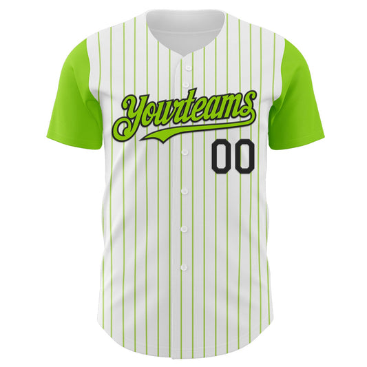 Custom White Neon Green Pinstripe Black Authentic Two Tone Baseball Jersey - Sky-Custom