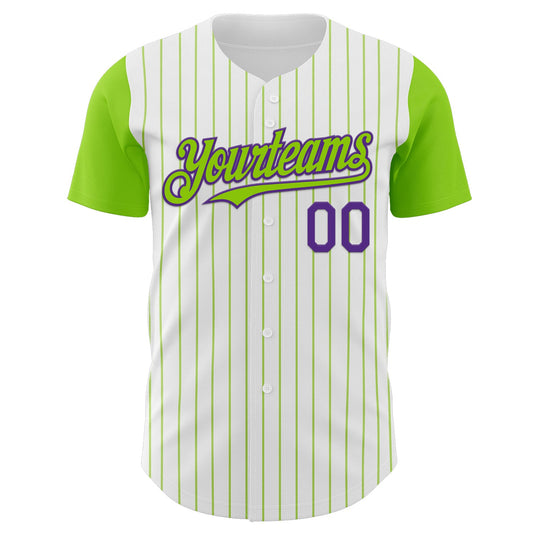 Custom White Neon Green Pinstripe Purple Authentic Two Tone Baseball Jersey - Sky-Custom