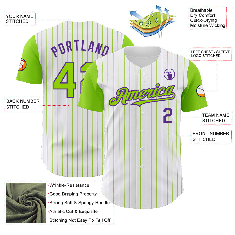 Custom White Neon Green Pinstripe Purple Authentic Two Tone Baseball Jersey - Sky-Custom