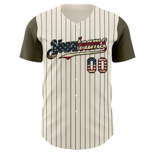 Custom Cream Olive Pinstripe Vintage USA Flag-Black Authentic Two Tone Baseball Jersey - Sky-Custom