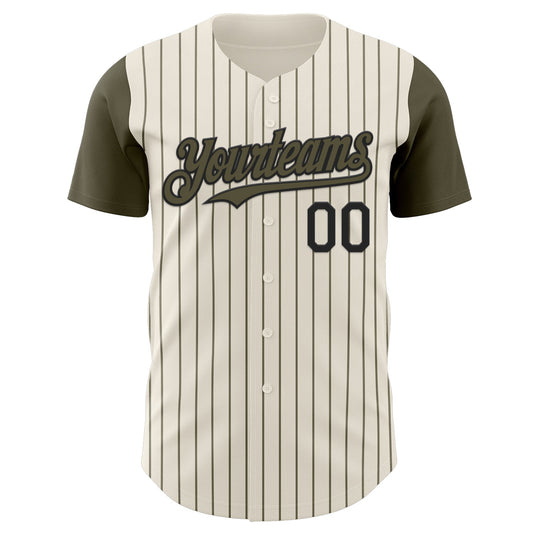 Custom Cream Olive Pinstripe Black Authentic Two Tone Baseball Jersey - Sky-Custom