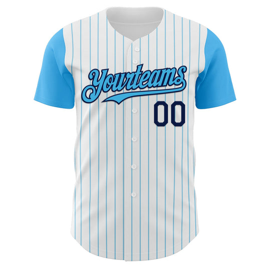 Custom White Sky Blue Pinstripe Navy Authentic Two Tone Baseball Jersey - Sky-Custom