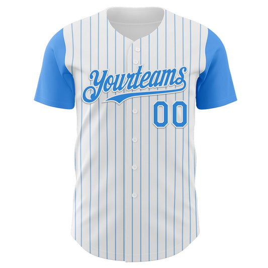 Custom White Electric Blue Pinstripe Electric Blue Authentic Two Tone Baseball Jersey - Sky-Custom