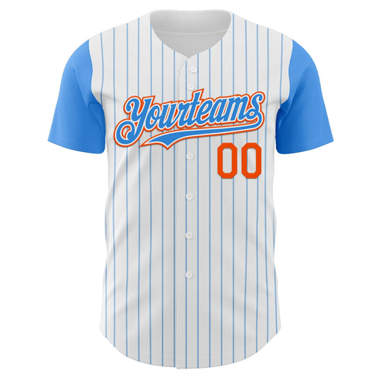 Custom White Electric Blue Pinstripe Orange Authentic Two Tone Baseball Jersey - Sky-Custom