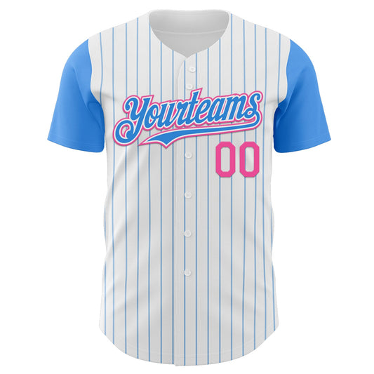 Custom White Electric Blue Pinstripe Pink Authentic Two Tone Baseball Jersey - Sky-Custom