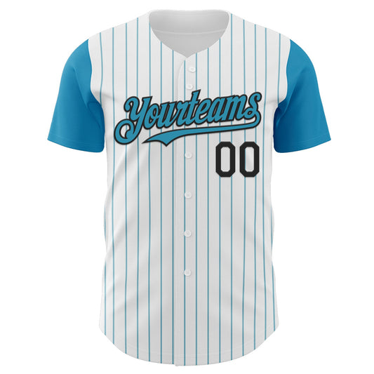 Custom White Panther Blue Pinstripe Black Authentic Two Tone Baseball Jersey - Sky-Custom