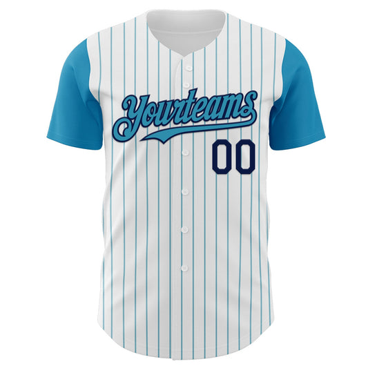Custom White Panther Blue Pinstripe Navy Authentic Two Tone Baseball Jersey - Sky-Custom
