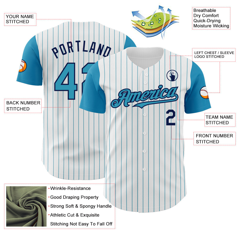 Custom White Panther Blue Pinstripe Navy Authentic Two Tone Baseball Jersey - Sky-Custom