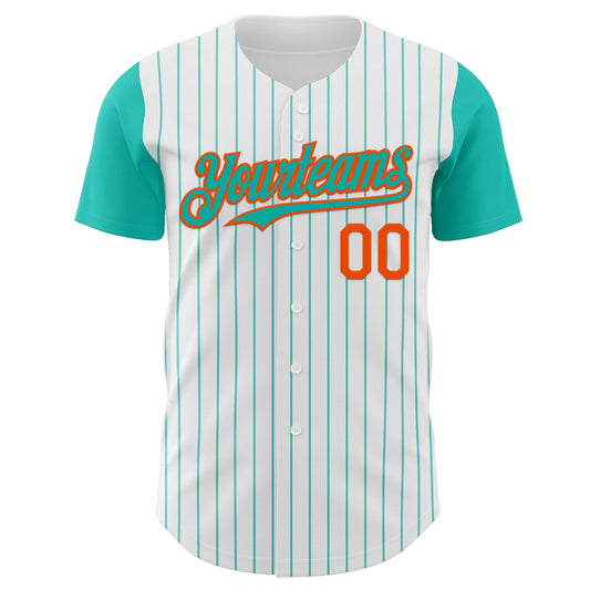 Custom White Aqua Pinstripe Orange Authentic Two Tone Baseball Jersey - Sky-Custom