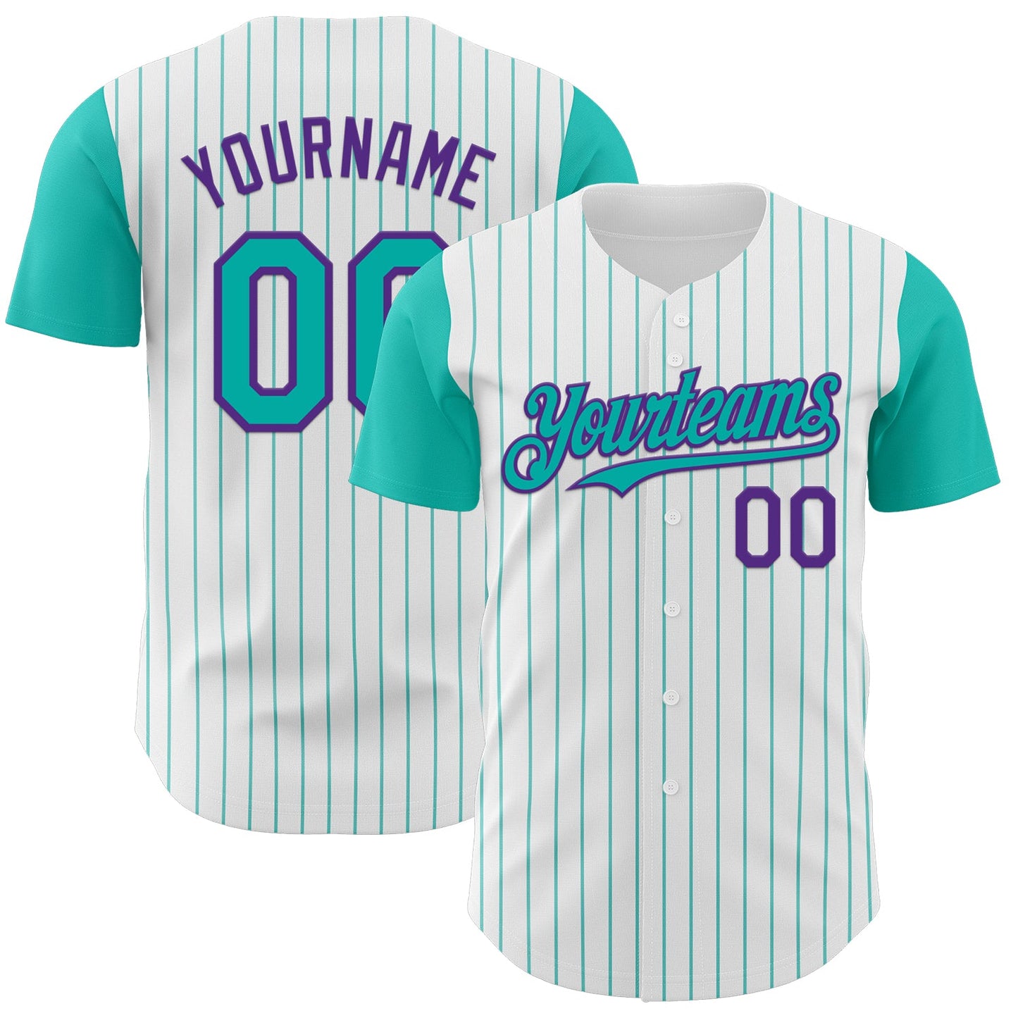 Custom White Aqua Pinstripe Purple Authentic Two Tone Baseball Jersey - Sky-Custom