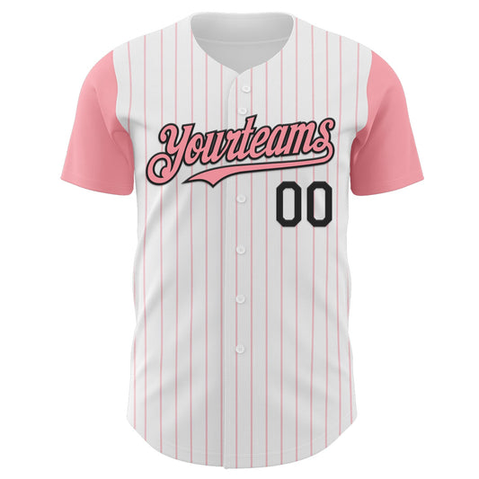 Custom White Medium Pink Pinstripe Black Authentic Two Tone Baseball Jersey - Sky-Custom