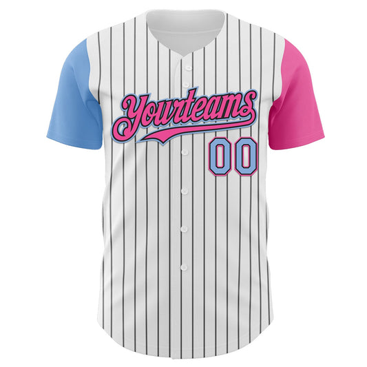 Custom White Black Pinstripe Light Blue-Pink Authentic Two Tone Baseball Jersey - Sky-Custom
