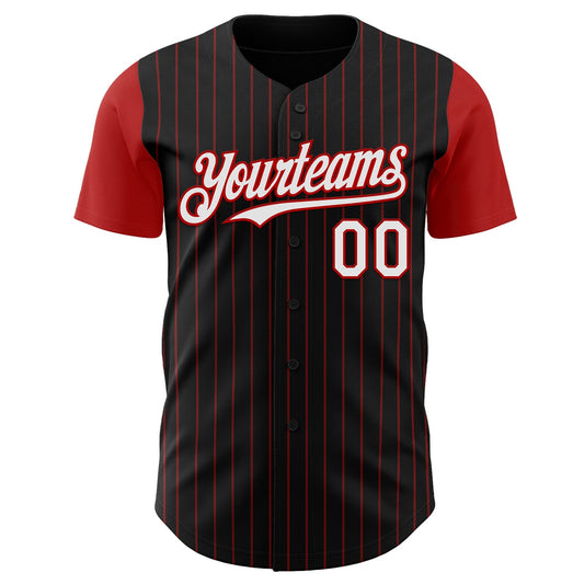 Custom Black Red Pinstripe White Authentic Two Tone Baseball Jersey - Sky-Custom