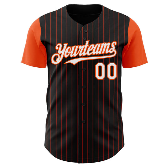 Custom Black Orange Pinstripe White Authentic Two Tone Baseball Jersey - Sky-Custom
