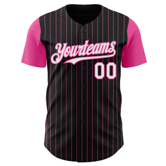 Custom Black Pink Pinstripe White Authentic Two Tone Baseball Jersey - Sky-Custom