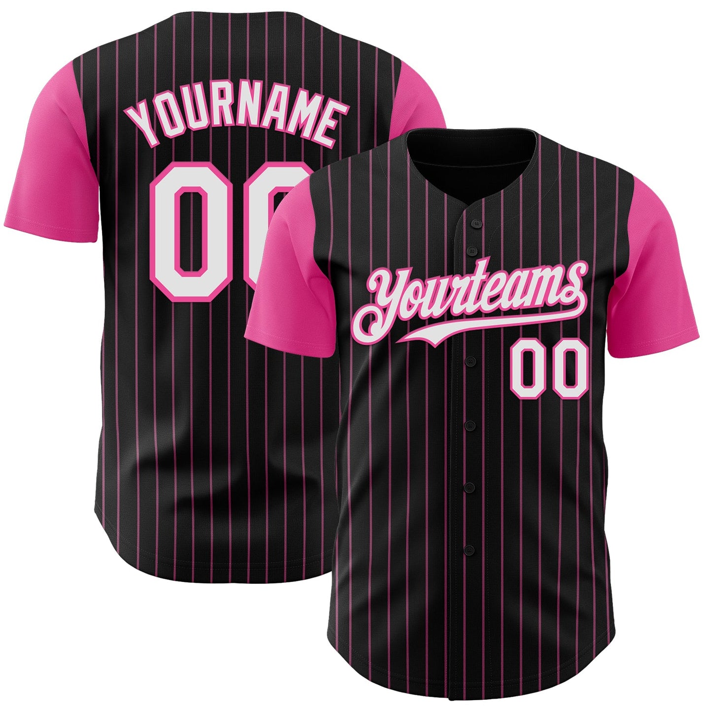 Custom Black Pink Pinstripe White Authentic Two Tone Baseball Jersey - Sky-Custom