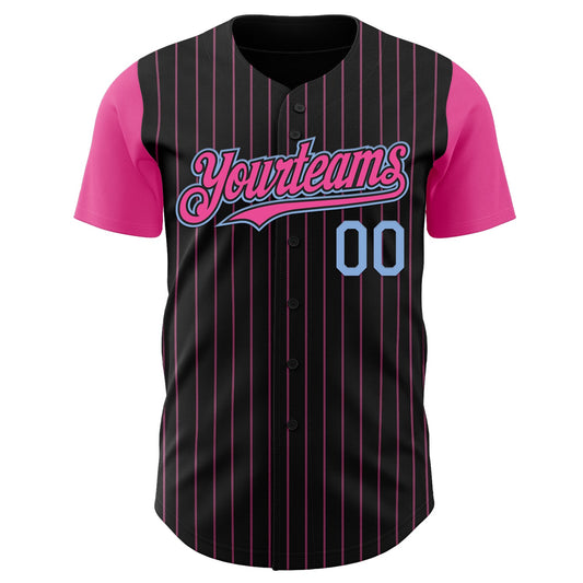 Custom Black Pink Pinstripe Light Blue Authentic Two Tone Baseball Jersey - Sky-Custom