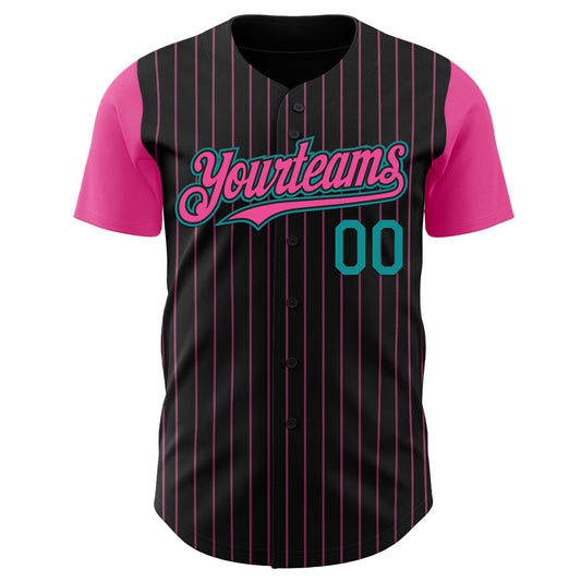 Custom Black Pink Pinstripe Teal Authentic Two Tone Baseball Jersey - Sky-Custom