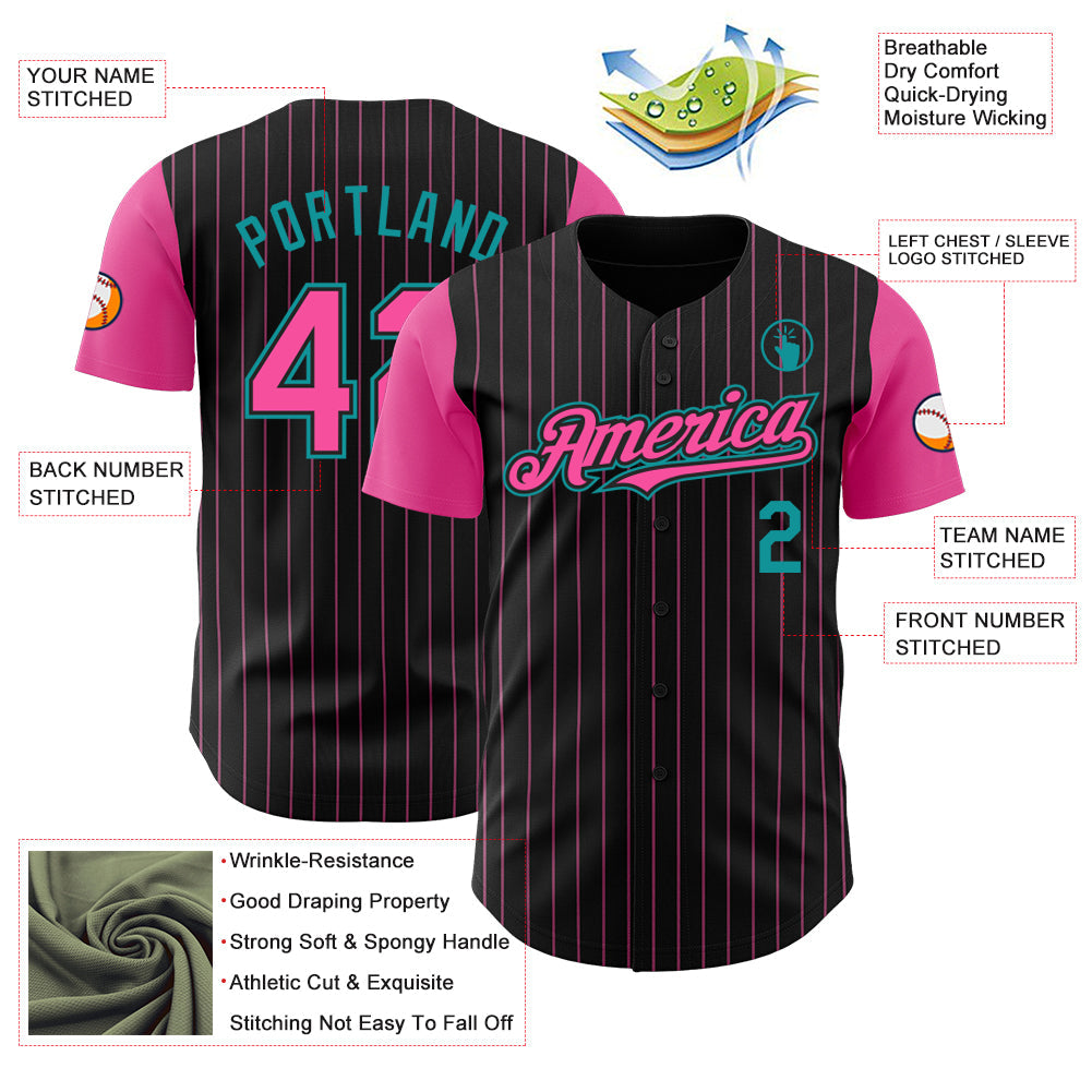 Custom Black Pink Pinstripe Teal Authentic Two Tone Baseball Jersey - Sky-Custom