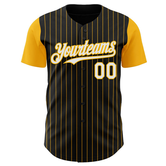 Custom Black Gold Pinstripe White Authentic Two Tone Baseball Jersey - Sky-Custom