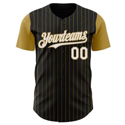 Custom Black Old Gold Pinstripe White Authentic Two Tone Baseball Jersey - Sky-Custom