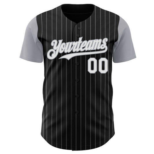 Custom Black Gray Pinstripe White Authentic Two Tone Baseball Jersey - Sky-Custom