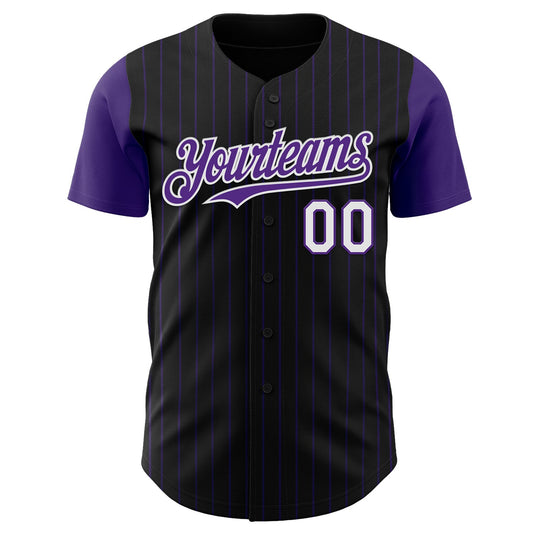 Custom Black Purple Pinstripe White Authentic Two Tone Baseball Jersey - Sky-Custom