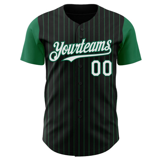 Custom Black Kelly Green Pinstripe White Authentic Two Tone Baseball Jersey - Sky-Custom