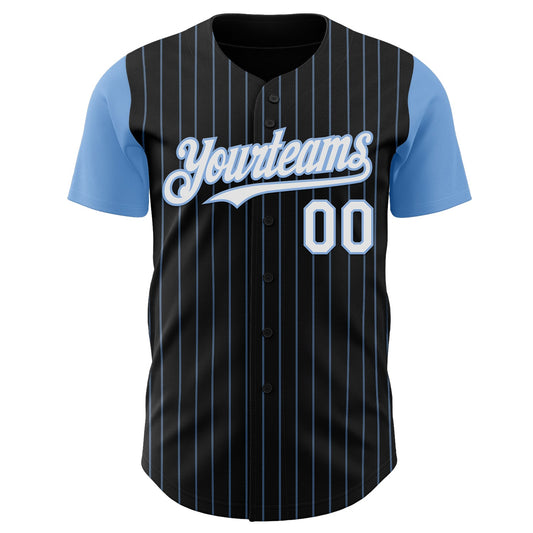 Custom Black Light Blue Pinstripe White Authentic Two Tone Baseball Jersey - Sky-Custom