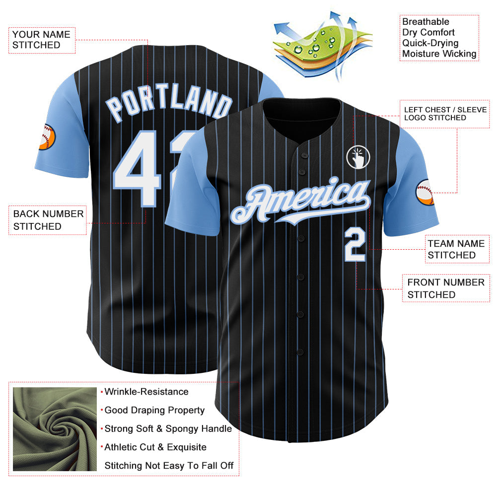 Custom Black Light Blue Pinstripe White Authentic Two Tone Baseball Jersey - Sky-Custom