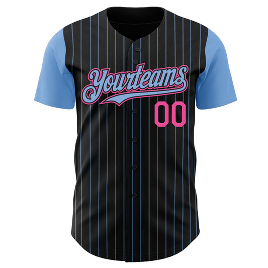 Custom Black Light Blue Pinstripe Pink Authentic Two Tone Baseball Jersey - Sky-Custom