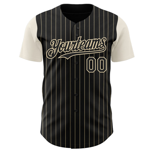 Custom Black Cream Pinstripe Cream Authentic Two Tone Baseball Jersey - Sky-Custom