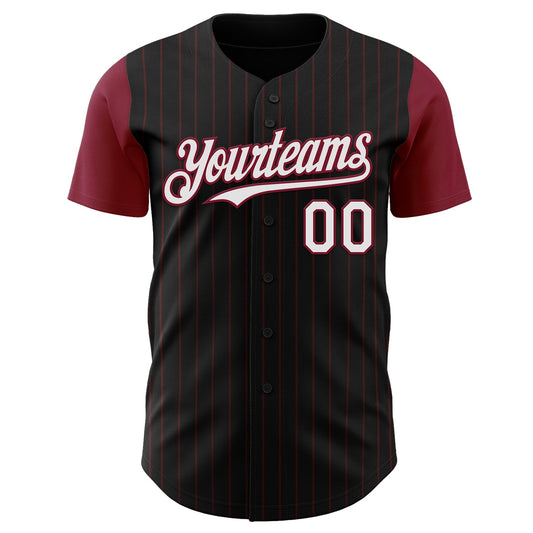 Custom Black Crimson Pinstripe White Authentic Two Tone Baseball Jersey - Sky-Custom