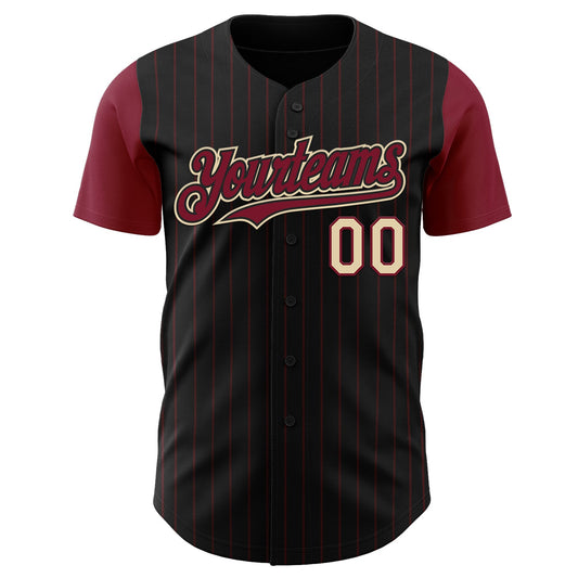 Custom Black Crimson Pinstripe Cream Authentic Two Tone Baseball Jersey - Sky-Custom