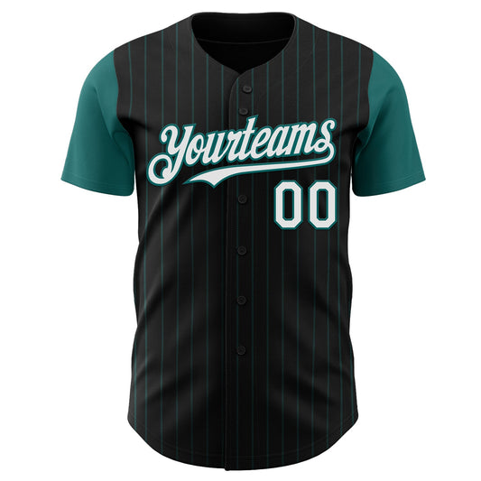Custom Black Teal Pinstripe White Authentic Two Tone Baseball Jersey - Sky-Custom