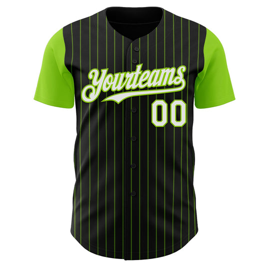 Custom Black Neon Green Pinstripe White Authentic Two Tone Baseball Jersey - Sky-Custom
