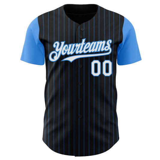 Custom Black Electric Blue Pinstripe White Authentic Two Tone Baseball Jersey - Sky-Custom