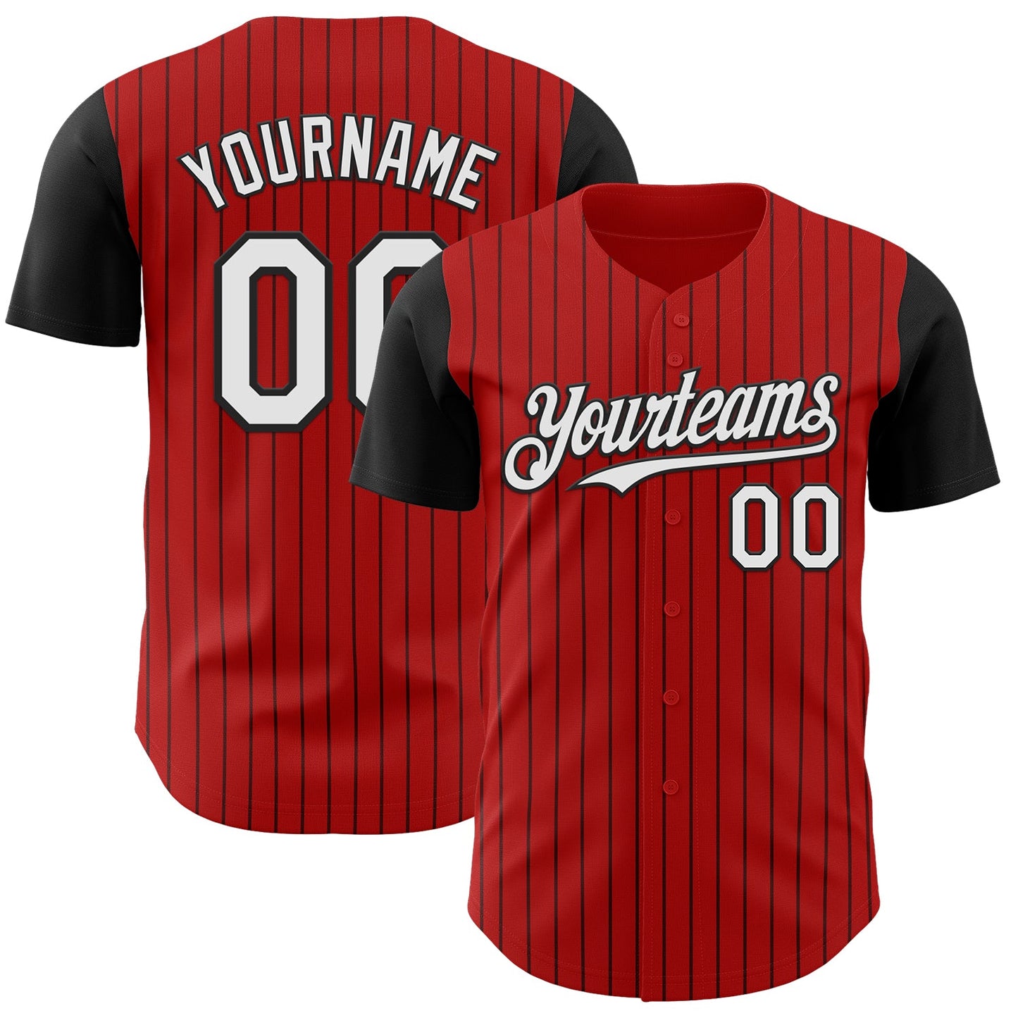 Custom Red Black Pinstripe White Authentic Two Tone Baseball Jersey - Sky-Custom