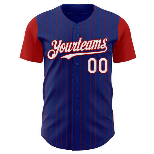 Custom Royal Red Pinstripe White Authentic Two Tone Baseball Jersey - Sky-Custom