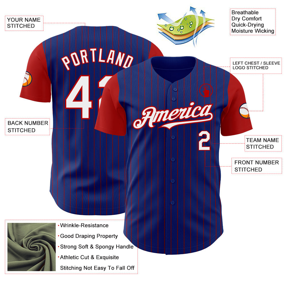 Custom Royal Red Pinstripe White Authentic Two Tone Baseball Jersey - Sky-Custom