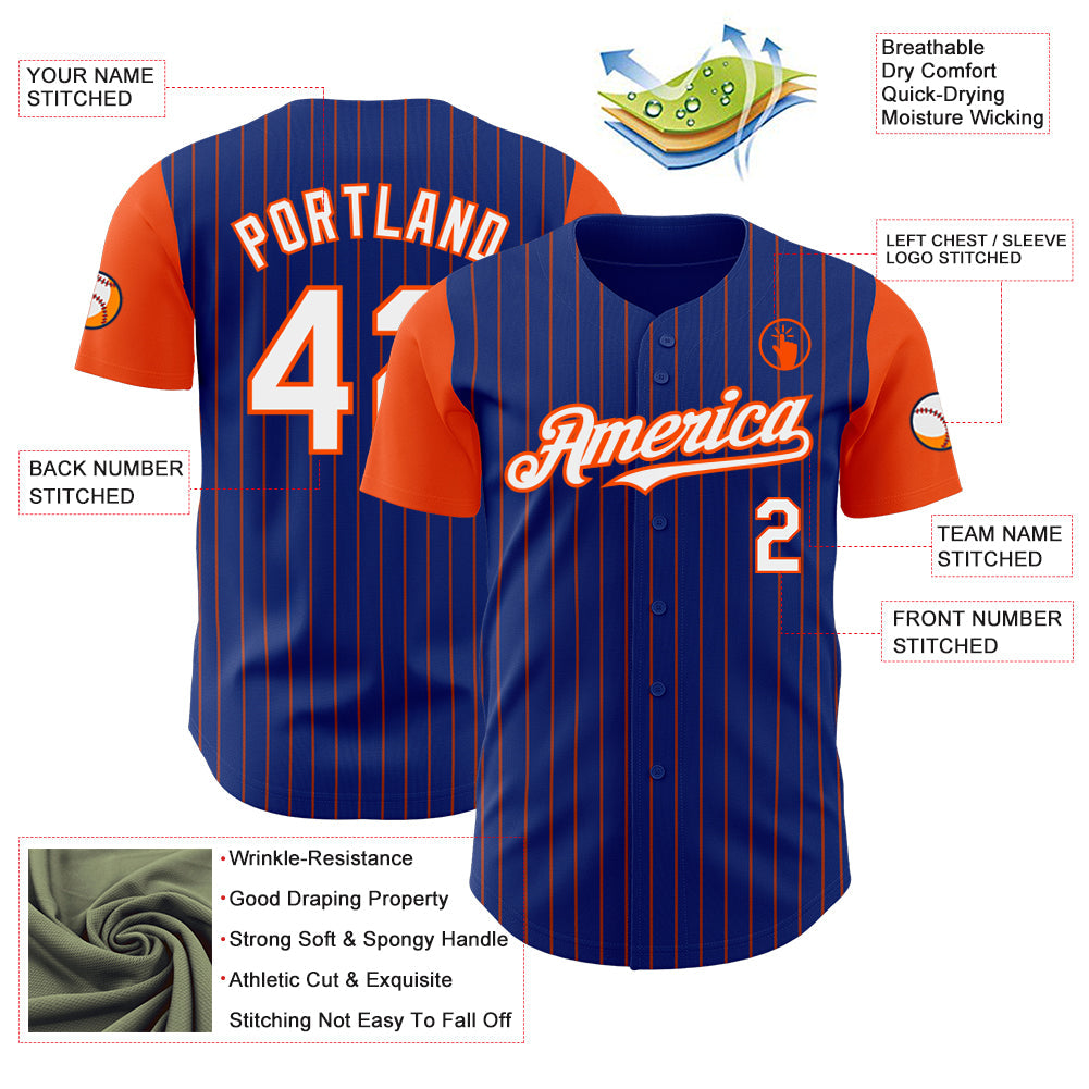 Custom Royal Orange Pinstripe White Authentic Two Tone Baseball Jersey - Sky-Custom