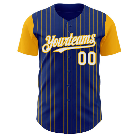 Custom Royal Gold Pinstripe White Authentic Two Tone Baseball Jersey - Sky-Custom