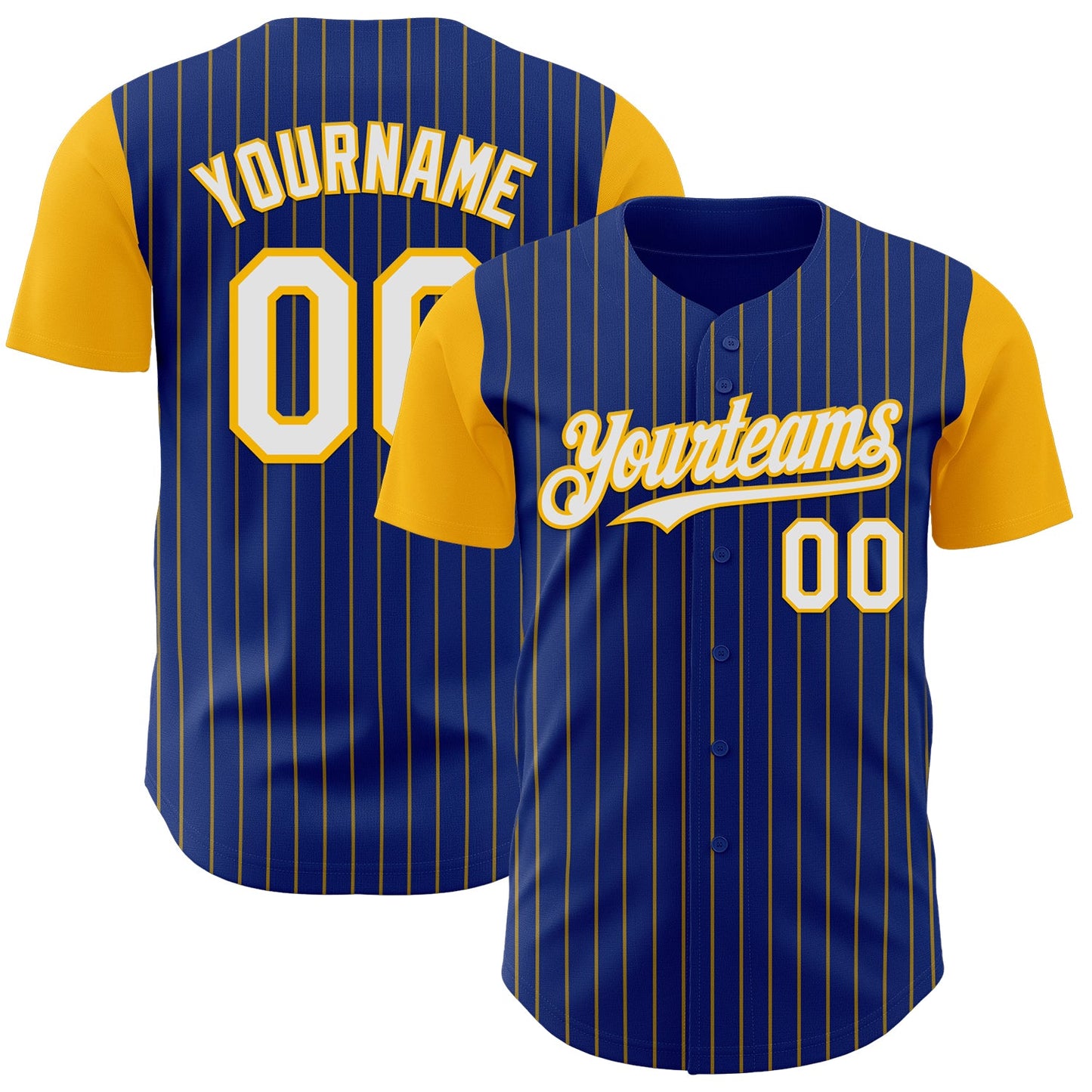 Custom Royal Gold Pinstripe White Authentic Two Tone Baseball Jersey - Sky-Custom