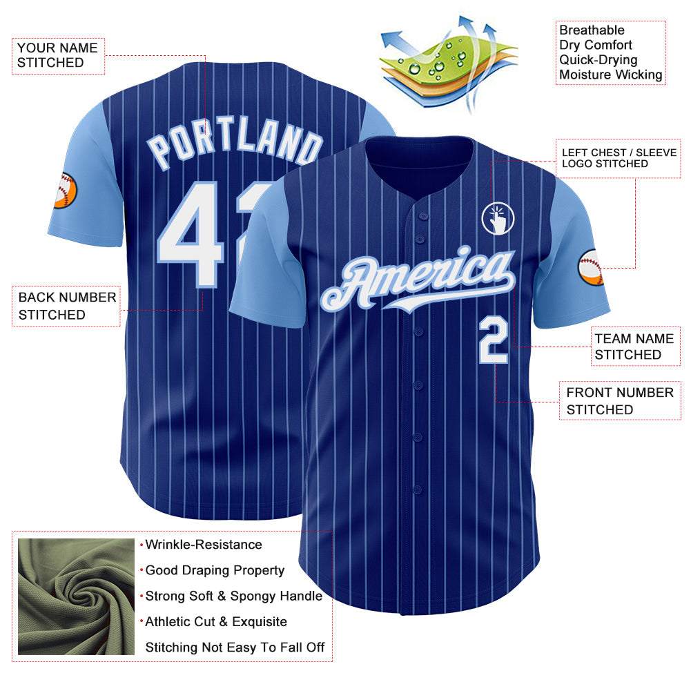 Custom Royal Light Blue Pinstripe White Authentic Two Tone Baseball Jersey - Sky-Custom