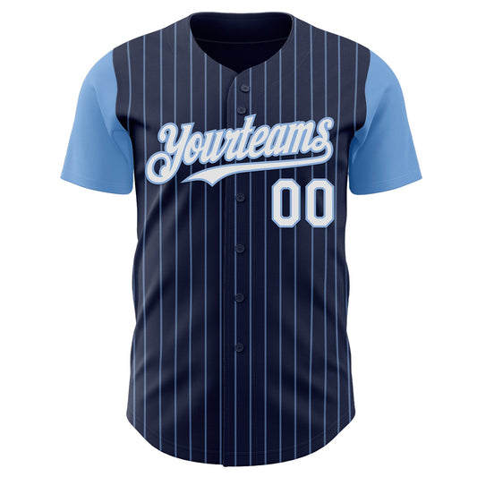 Custom Navy Light Blue Pinstripe White Authentic Two Tone Baseball Jersey - Sky-Custom