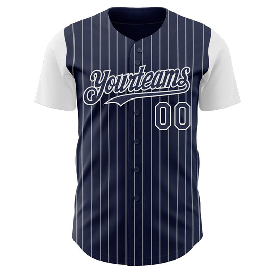 Custom Navy White Pinstripe White Authentic Two Tone Baseball Jersey - Sky-Custom