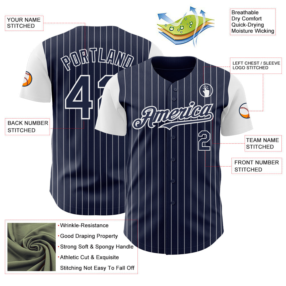 Custom Navy White Pinstripe White Authentic Two Tone Baseball Jersey - Sky-Custom