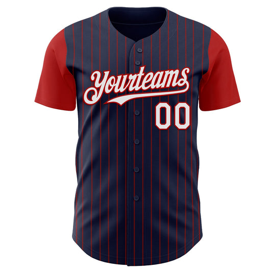 Custom Navy Red Pinstripe White Authentic Two Tone Baseball Jersey - Sky-Custom